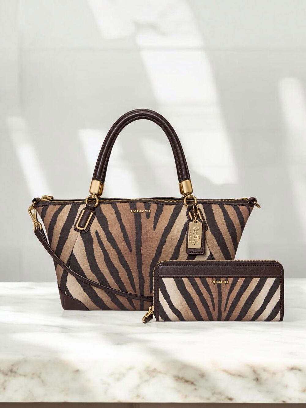 Coach 28093 Madison Small Kelsey Zebra Print Satchel & Accordion Zip Wallet